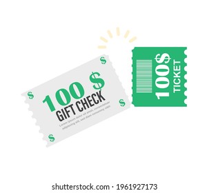 100 $ gift voucher. Discount coupon. Discount ticket for shopping.