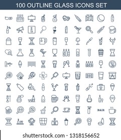 100 glass icons. Trendy glass icons white background. Included outline icons such as hourglass, drink and food, bulb heart, heart search, drink. glass icon for web and mobile.