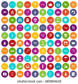 100 glasses icons set in different colors circle isolated vector illustration