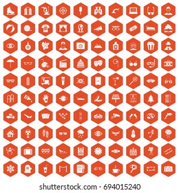 100 glasses icons set in orange hexagon isolated vector illustration