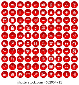 100 glasses icons set in red circle isolated on white vector illustration