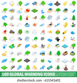 100 global warming icons set in isometric 3d style for any design vector illustration