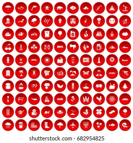 100 global warming icons set in red circle isolated on white vector illustration