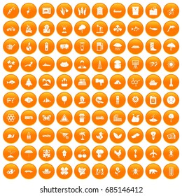 100 global warming icons set orange