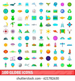 100 globe icons set in cartoon style for any design vector illustration