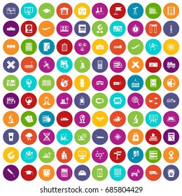 100 globe icons set in different colors circle isolated vector illustration