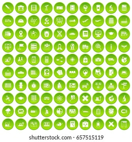 100 globe icons set green circle isolated on white background vector illustration