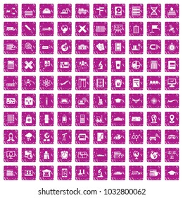 100 globe icons set in grunge style pink color isolated on white background vector illustration
