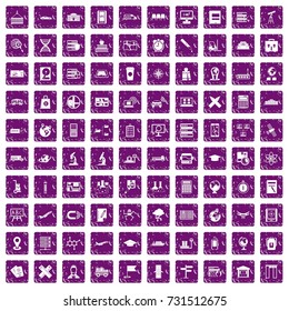 100 globe icons set in grunge style purple color isolated on white background vector illustration