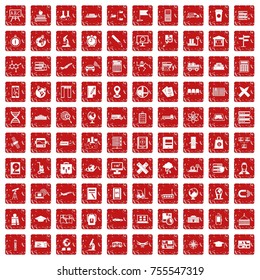 100 globe icons set in grunge style red color isolated on white background vector illustration