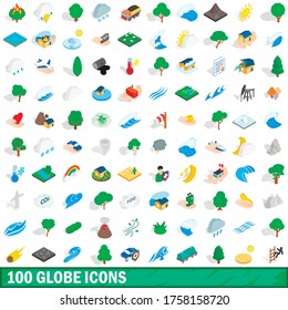 100 globe icons set in isometric 3d style for any design vector illustration