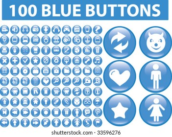 100 brillantes botones azules. vector
