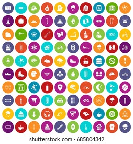 100 glove icons set in different colors circle isolated vector illustration