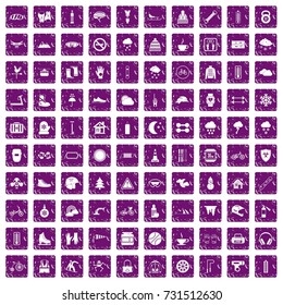 100 glove icons set in grunge style purple color isolated on white background vector illustration