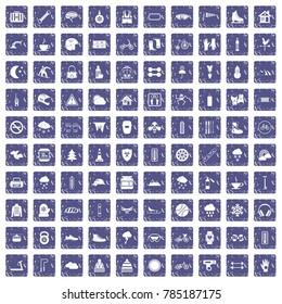 100 glove icons set in grunge style sapphire color isolated on white background vector illustration