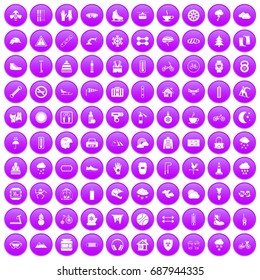 100 glove icons set in purple circle isolated vector illustration