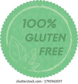 100% gluten free green round sticker with three petals and grunge effect. Usable as a product label or atypical banner.
