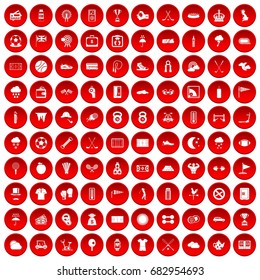 100 golf icons set in red circle isolated on white vector illustration