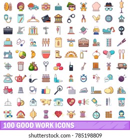 100 good work icons set. Cartoon illustration of 100 good work vector icons isolated on white background