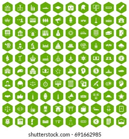 100 government icons set in green hexagon isolated vector illustration