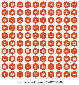 100 government icons set in orange hexagon isolated vector illustration