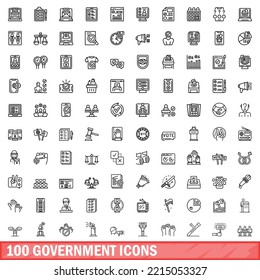 100 government icons set. Outline illustration of 100 government icons vector set isolated on white background