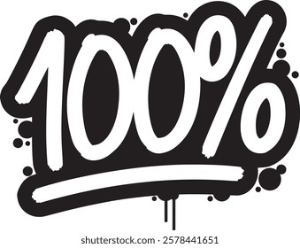 "100%" Graffiti style vector sticker, the number "100%" in a graffiti tag style font, hundred percent vector illustration