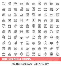 100 granola icons set. Outline illustration of 100 granola icons vector set isolated on white background