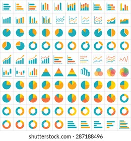 100 graph and chart infographic icon flat design