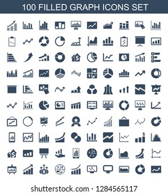 100 graph icons. Trendy graph icons white background. Included filled icons such as chart, pie chart, board, graph on display, marketing, money up. graph icon for web and mobile.
