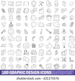 100 graphic design icons set in outline style for any design vector illustration