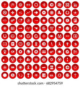 100 graphic elements icons set in red circle isolated on white vector illustration