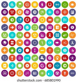 100 graphic elements icons set in different colors circle isolated vector illustration