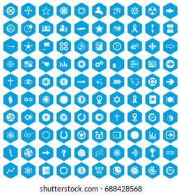 100 graphic elements icons set in blue hexagon isolated vector illustration