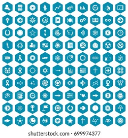 100 graphic elements icons set in sapphirine hexagon isolated vector illustration