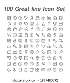 100 Great Line Icon Set Vector