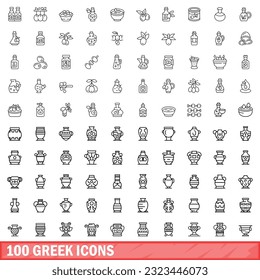 100 greek icons set. Outline illustration of 100 greek icons vector set isolated on white background