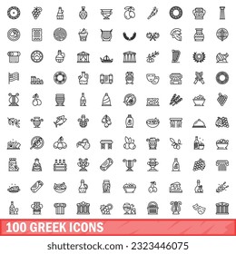 100 greek icons set. Outline illustration of 100 greek icons vector set isolated on white background