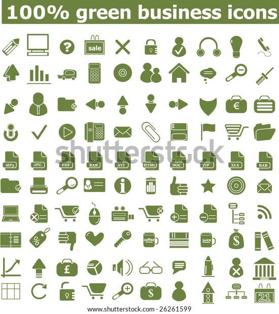 100 green\
business icons  - easy edit vectors\
set