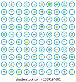 100 green and ecology icons set in cartoon style for any design vector illustration