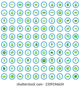 100 green icons set in cartoon style for any design vector illustration