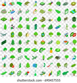 100 green icons set in isometric 3d style for any design vector illustration