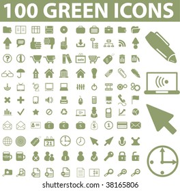 100 green icons. vector