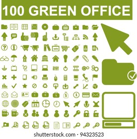 100 green office icons, vector