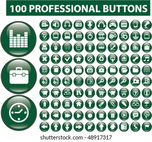 100 green professional buttons. vector