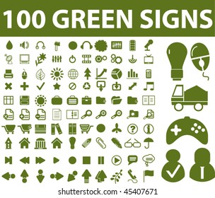 100 green signs. vector