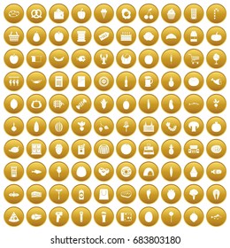 100 grocery shopping icons set gold