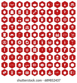 100 grocery shopping icons set in red hexagon isolated vector illustration