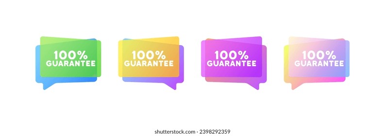 100% guarantee bubbles. Flat, color, speech bubbles, 100% guarantee signs icons. Vector icons