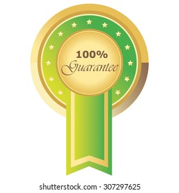 100% guarantee button light green on white background